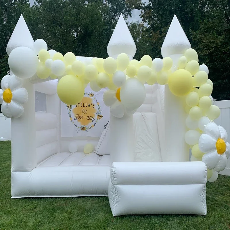 Commercial PVC Rental Inflatable Jumper Bounce House Combo Wedding White Bouncy Castle Slide Combo For Birthday Party