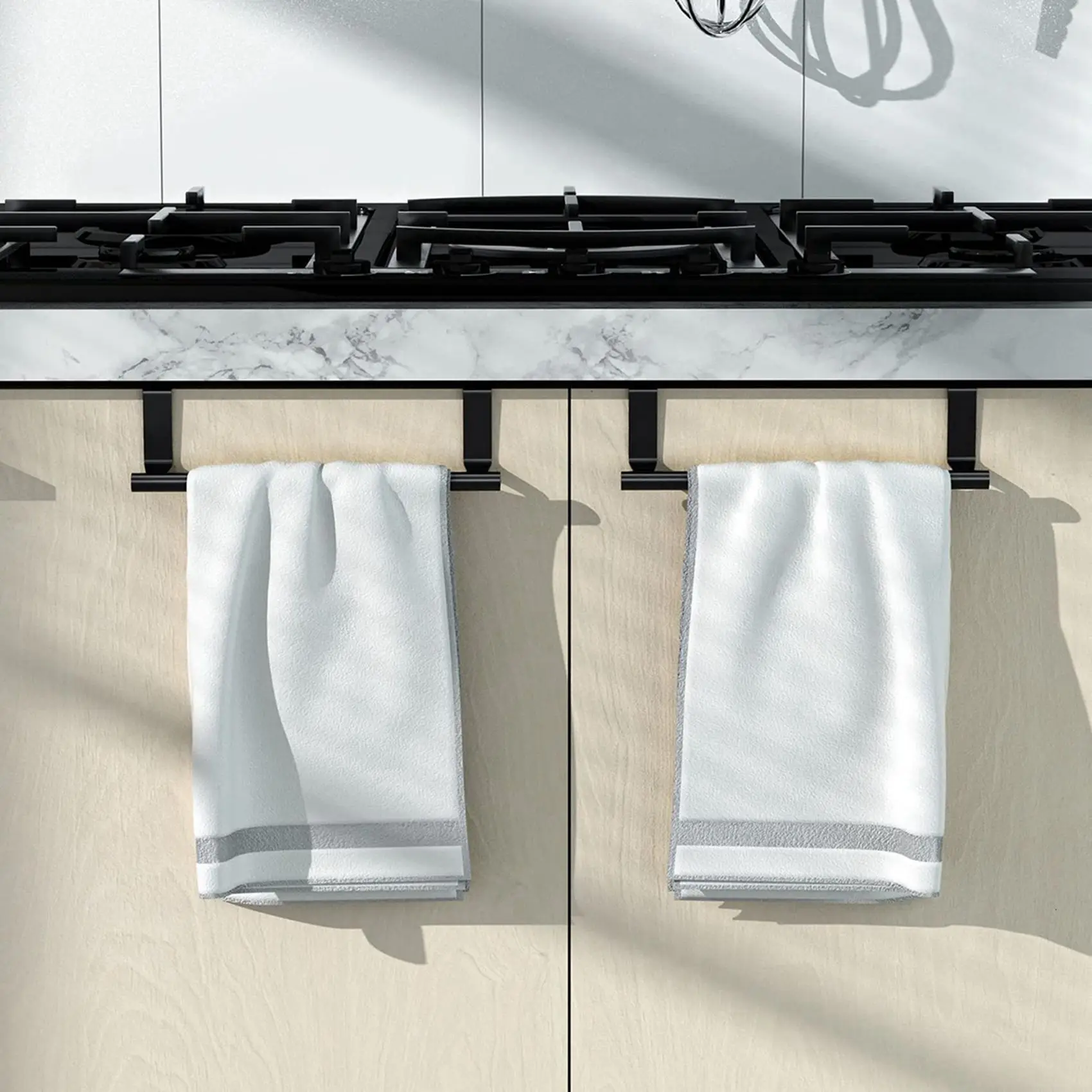 

AB46-Over The Door Towel Rack, Kitchen Towel Holder, Over Cabinet Towel Bar, Matte Black 6 Pack,For Hand, Dish, Tea Towels