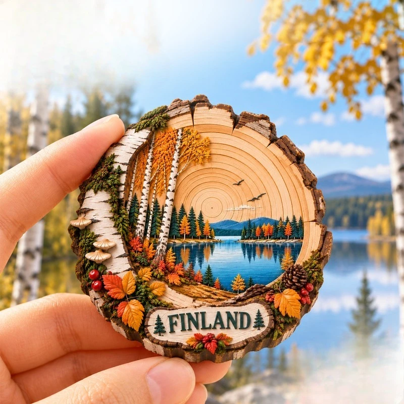 Finland Lake Forest Autumn Fridge Magnet - Serene 3D Nordic Souvenir Unique European Gift for Travel & Nature Decor