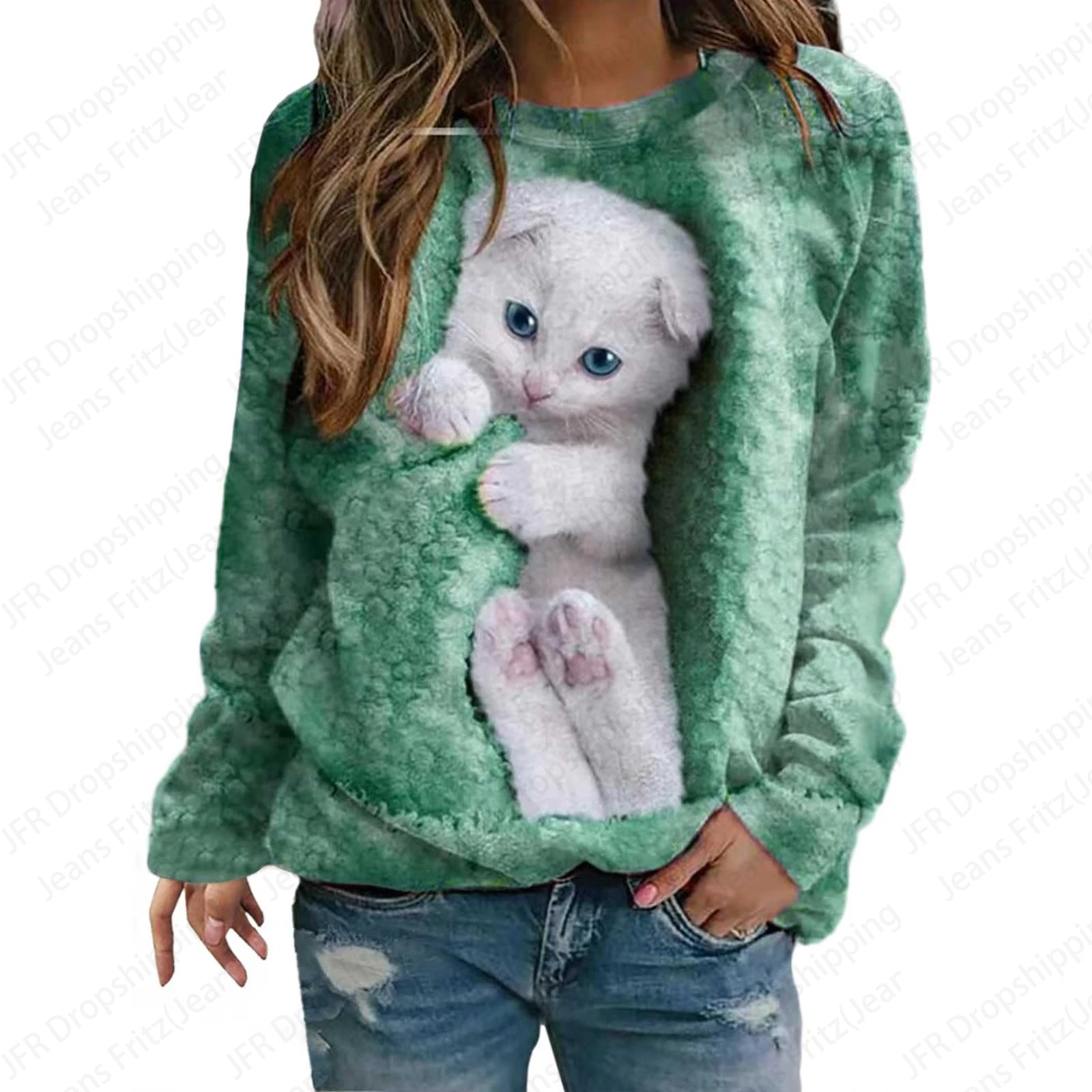 Cute Cat 3d Print Hoodies Women Fashion Sweatshirt O-Neck Hoodie Casual Kawaii Hoodies Sweatshirts Pullovers Odzież damska