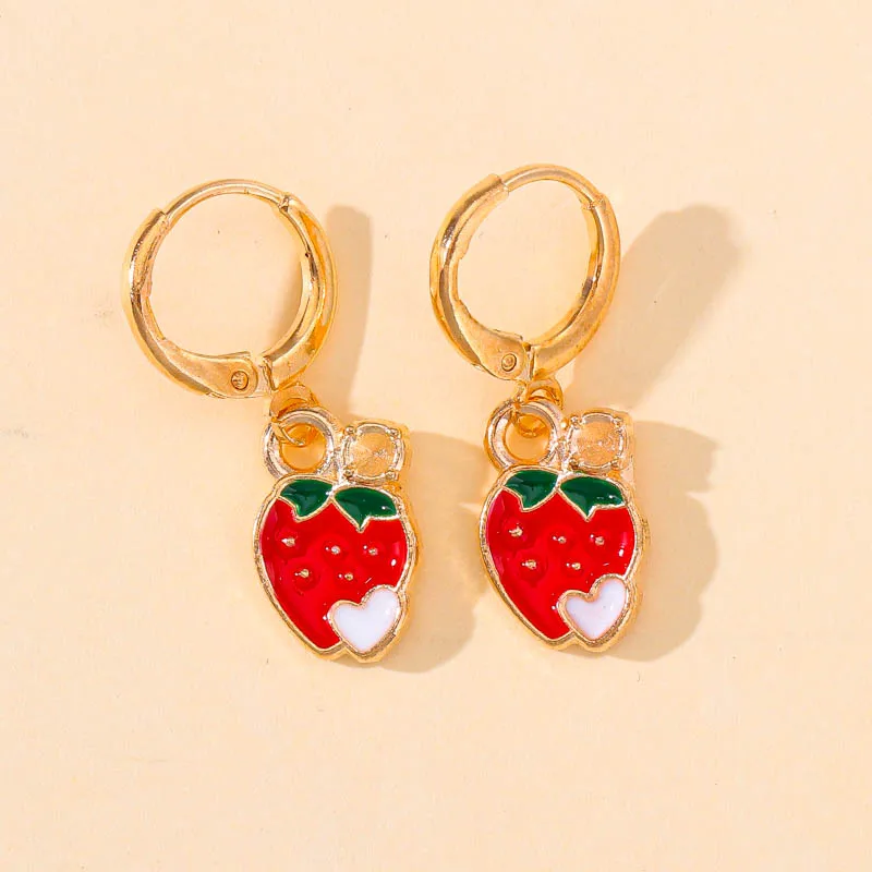 15 Styles Trendy Enamel Sweet Fruit Dangle Women\'s Earrings Strawberry Cherry Grape Dangle Earrings Fashion Jewelry Party Gifts