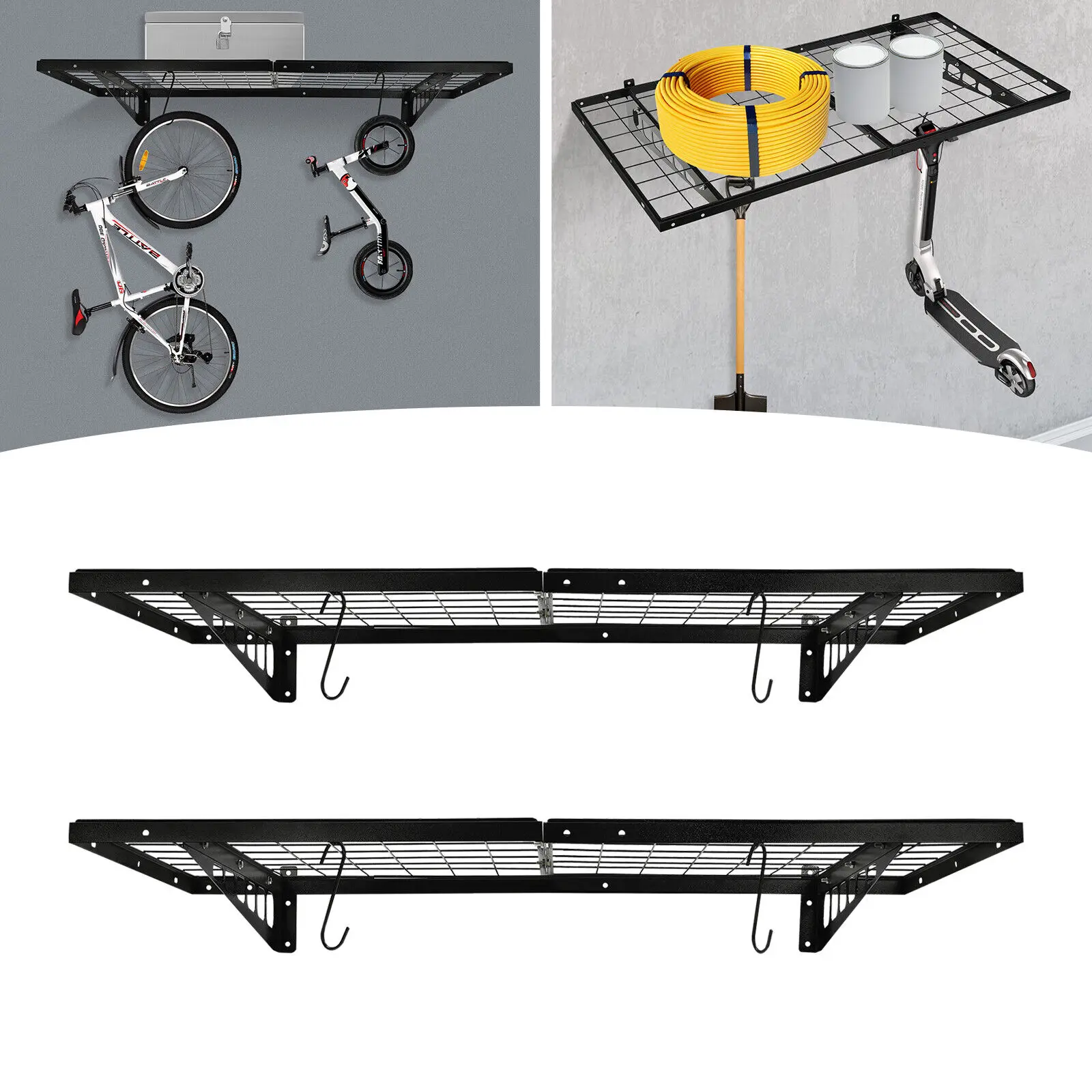 

Floating Wall Shelf Garage Storage Rack 2-Pack Wall Mounted Tool Racks w/ Hooks
