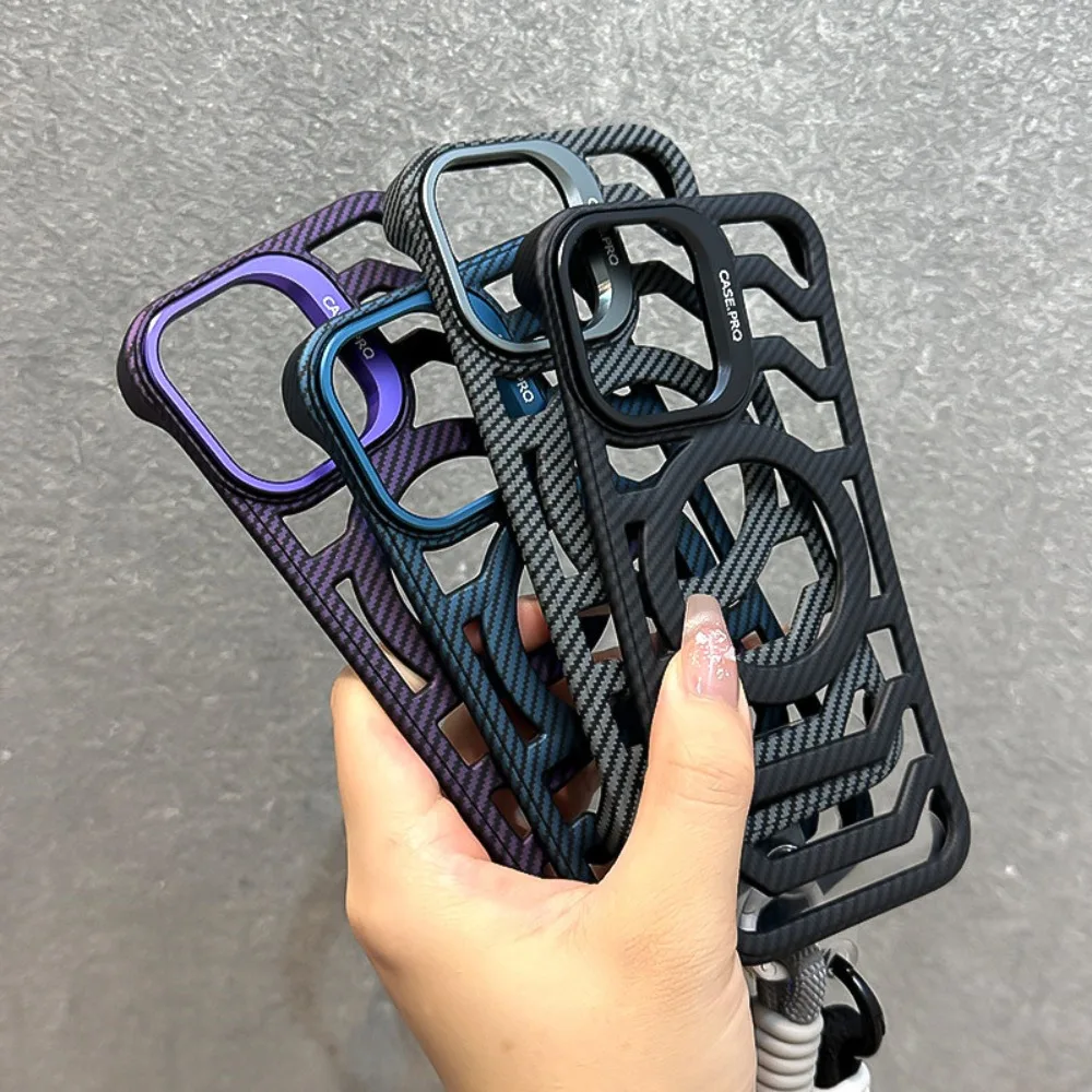 For iPhone 16 Pro Max Case Frameless Magnetic Carbon Fiber Texture, Slim Lens Stand Compatible with iPhone 15 14 13 12 view 5
