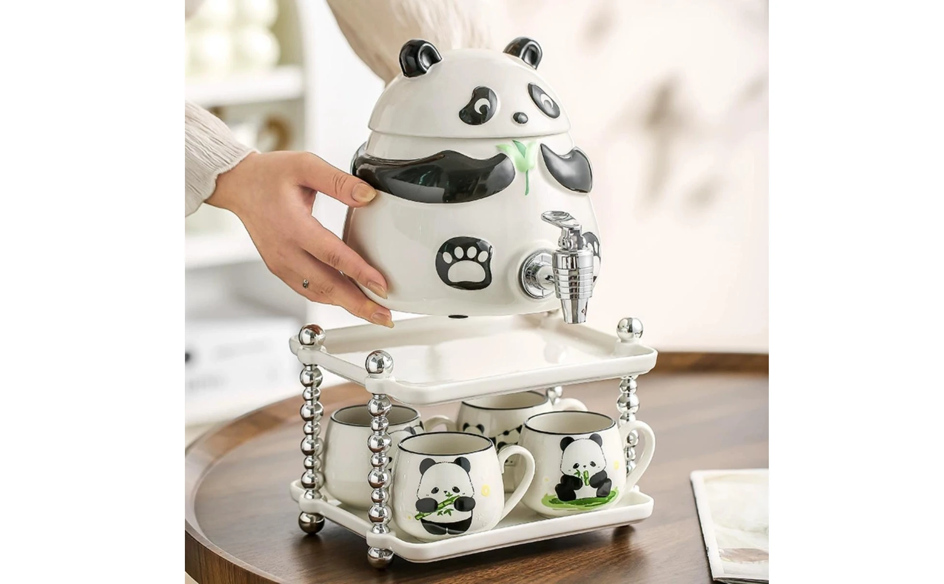 Panda Water Dispenser Front Tap Ceramic Water Dispenser Household Container Fitted Lid Tableware Glossy