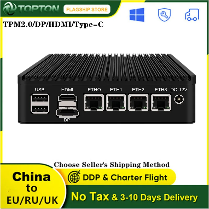 Mini PC sin ventilador 4 Intel i226-V 2,5 Gb LAN N6005 N5105 2 * NVMe TPM2.0 Switch Soft Router VPN Server ESXI Rugged Firewall Appliance