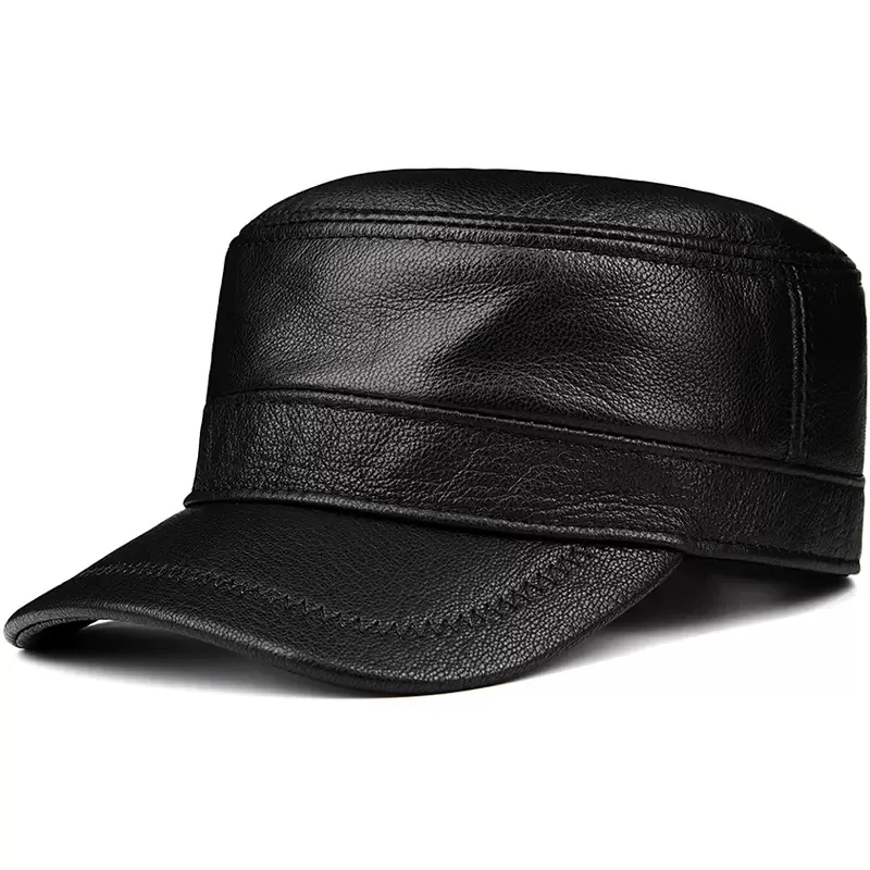 Adults Autumn Winter Thin Genuine Leather Hat Men Goatskin Cap Baseball Fathers Flat Topped Soft Leather Adjustable Outdoor Warm