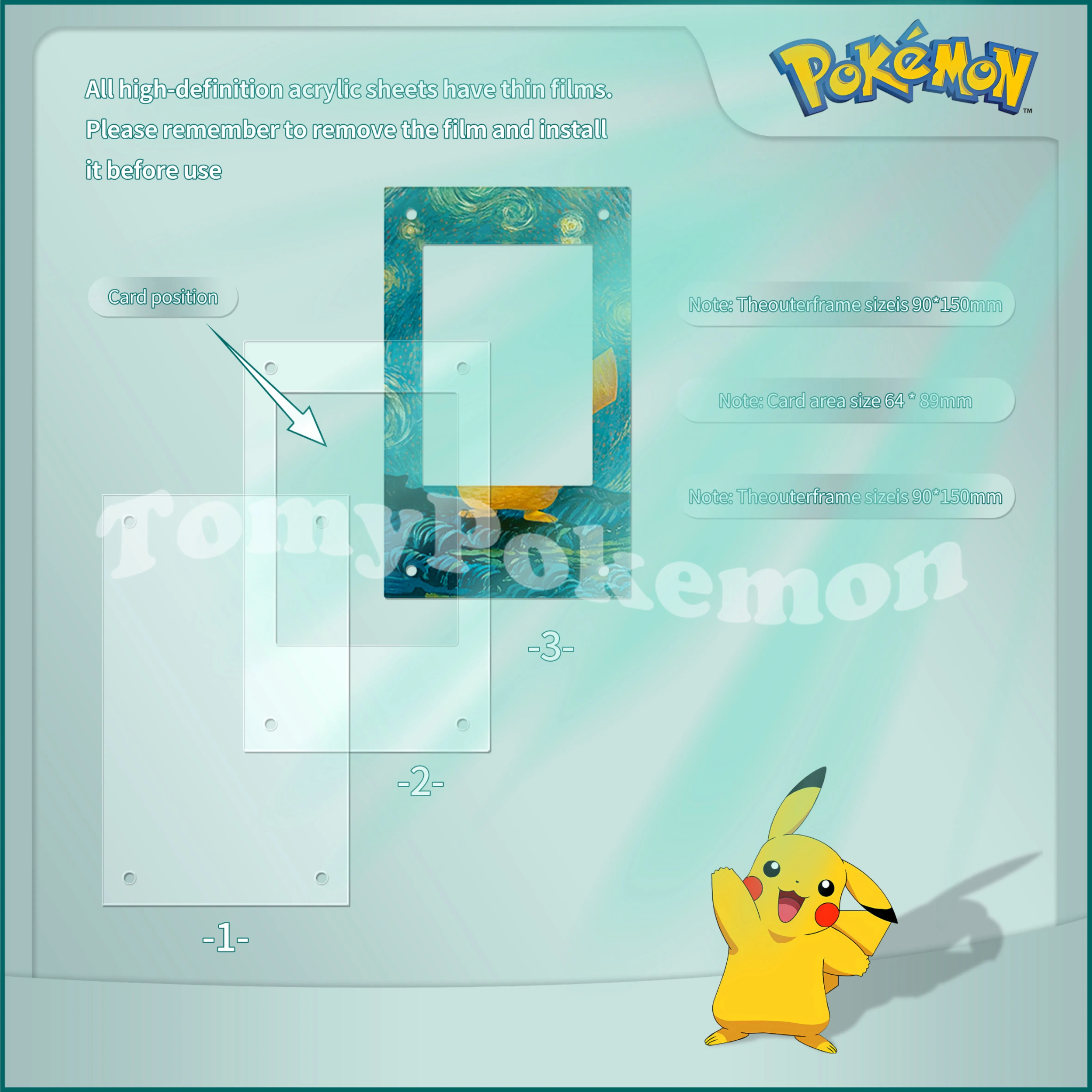 أنيمي بطاقة الطوب إطار الصورة متحف فان جوخ بيكاتشو تشارجر الاكريليك بطاقة الطوب إطار صور PTCG هدية لعبة لا تشمل البطاقات #5