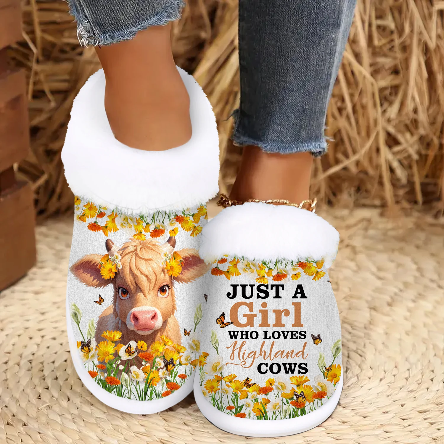 

Женские тапочки без шнуровки Highland Cow — домашняя обувь на нескользящей резиновой подошве для дома и улицы, зимнее тепло для фермерского дома с милым котом