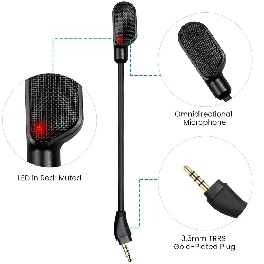 ميكروفون ألعاب بديل 3.5 ملم لسماعات الألعاب اللاسلكية Kingston HyperX Cloud III 3 مع LED