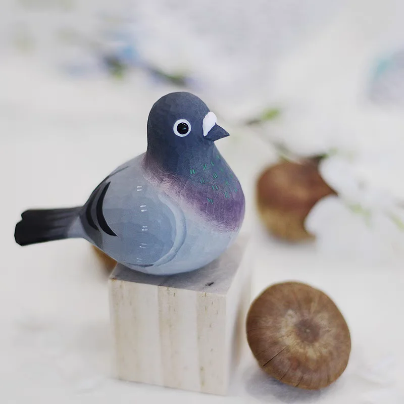 Wood Carved Birds | Paloma de la Paz Decor | Palomas Blancas y Grises | Tallado Madera Artesanal | Adorno Mesa Madera Maciza