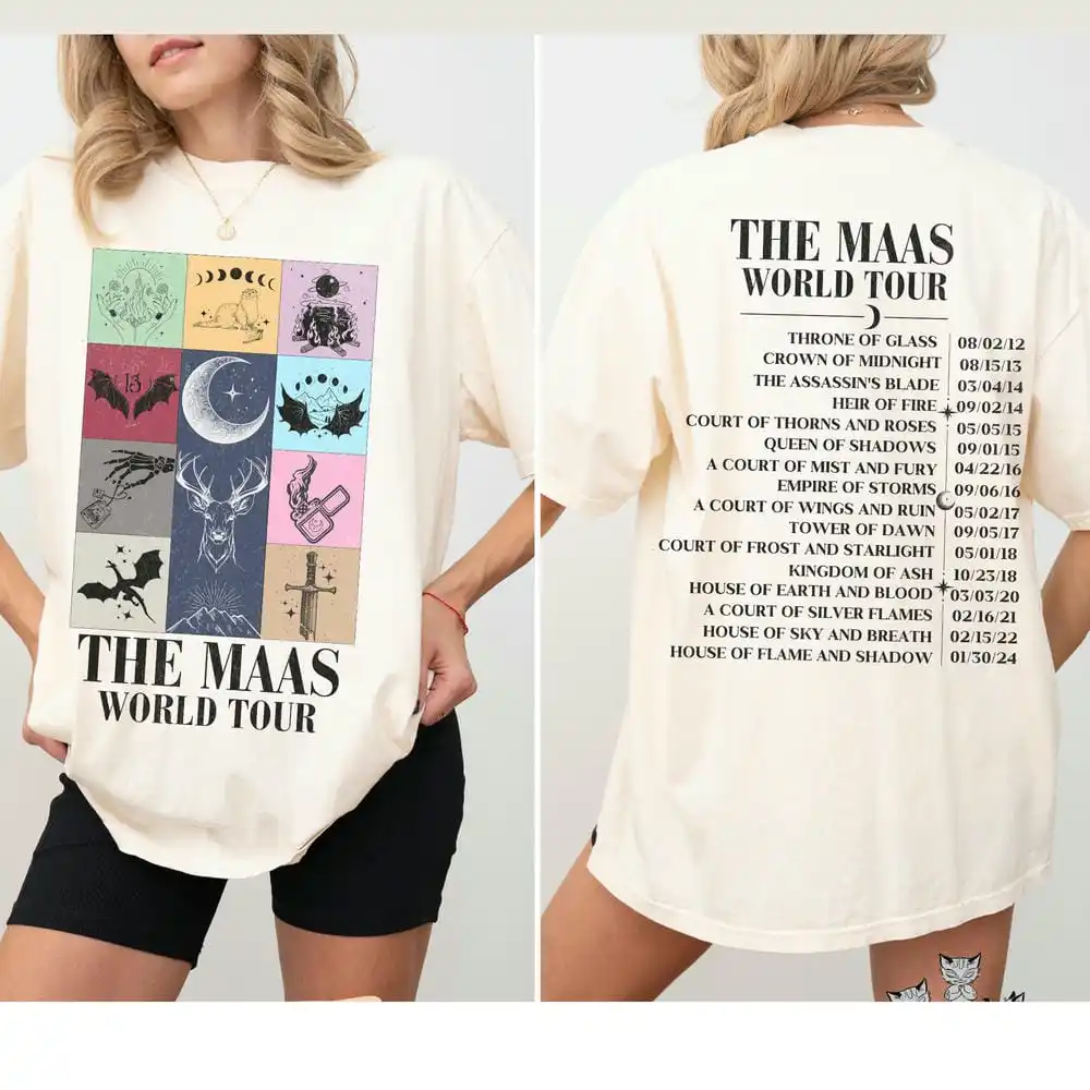 Vintage Retro Sarah J. Maas World Tour Comfort Shirt ACOTAR Throne of Glass TOG Magic Tee Casual Y2K Top Daily Trendy Streetwear