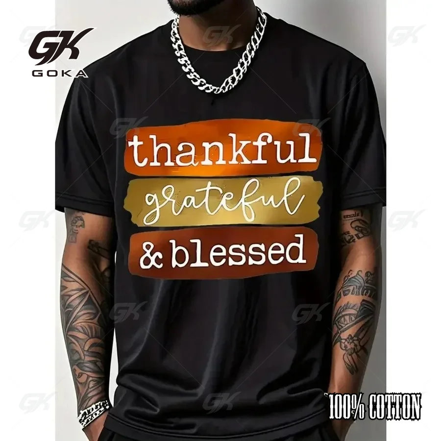 Thankful Grateful & Blessed T-Shirt Y2k Clothes Tops Fall Thanksgiving Inspirational Quote Tee, Black Casual Autumn Faith Shirt