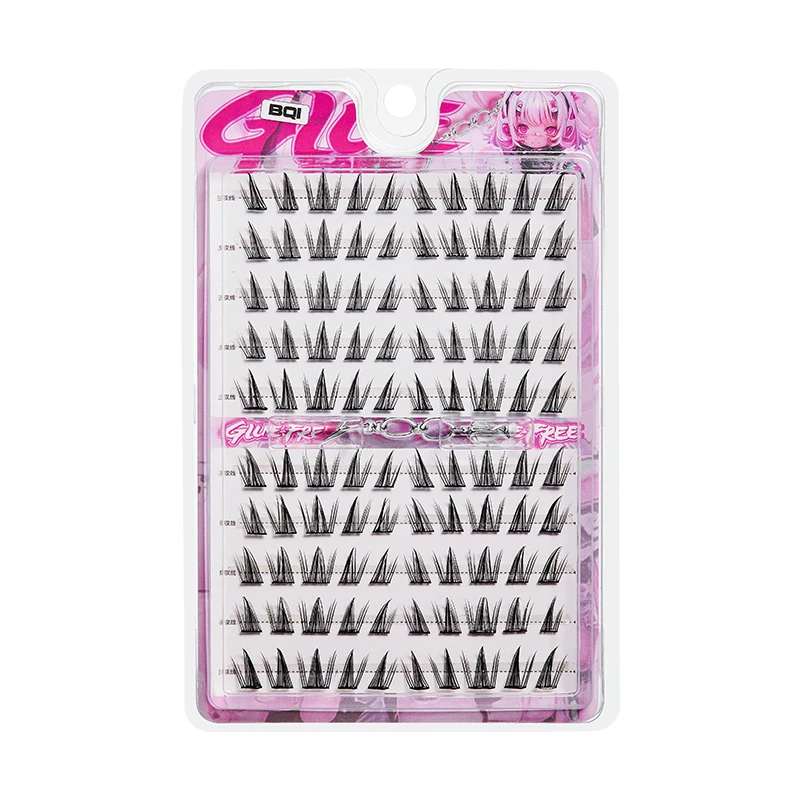 BQI 100 Clusters Sunflower Style Glue-Free False Eyelashes 10-13MM C-curled Enlarge Eyes Easy to Wear Self-Adhesive Lashes