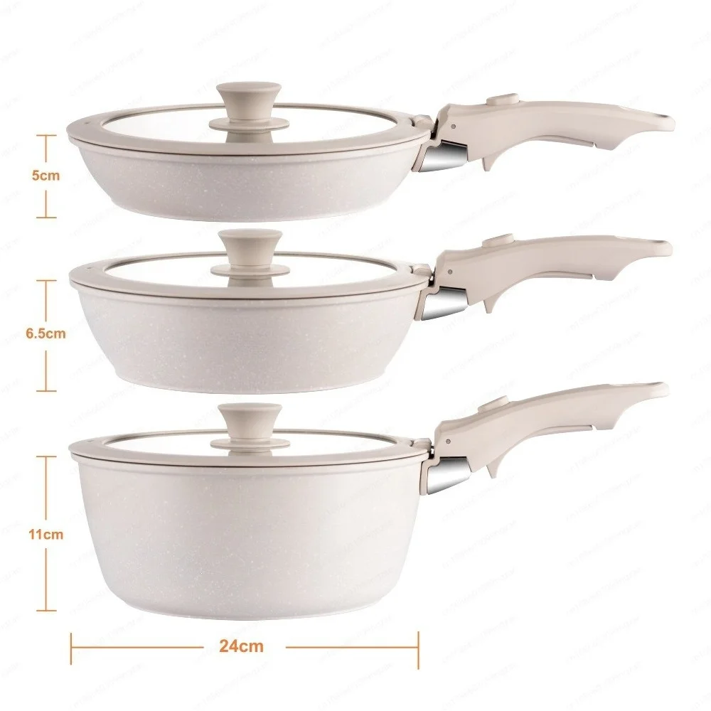 Removable household non-stick frying pan, wok, pot set, induction cooker, gas stove 3piece
