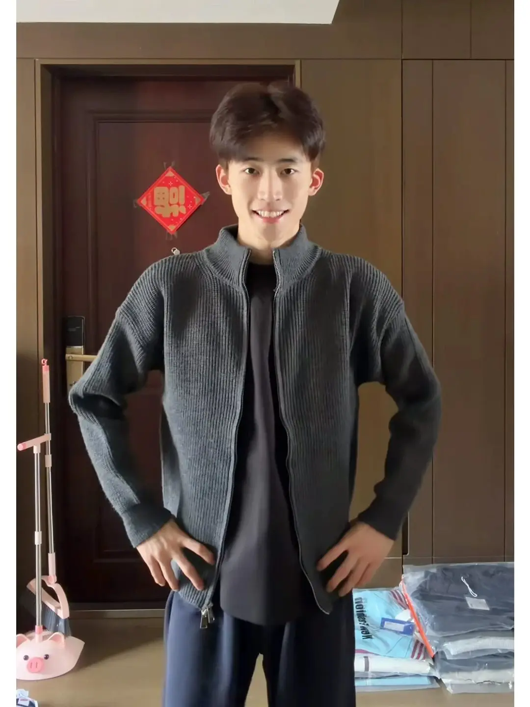 Black Knitted Cardigan Sweater Jacket Men's Autumn  Cleanfit Half High Collar Double Zipper Knitwear Casual Outerwear