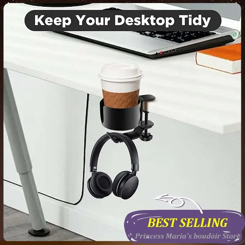 

AB30-2 In 1 Desk Cup Holder With Headphone Hanger Spill Resistant Cup Holder For Desktop Coffee Cup/Bottle/Earphone
