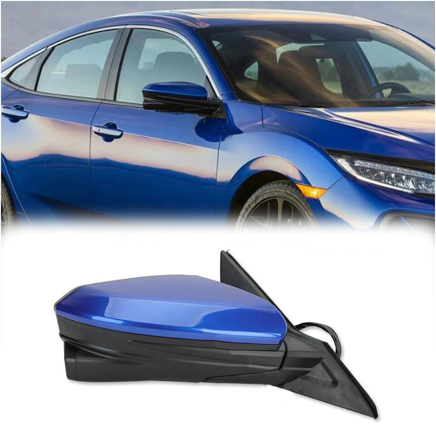 

4720641-1 HO1327107 76201-TBA-A11ZF 76208-TBC-A02ZA Passenger Side Mirror Blue For Honda Civic 16-20 Power Heated Camera 11 Pin