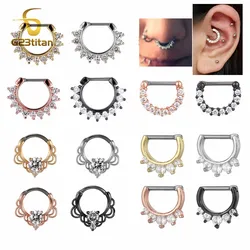 Zircon Septum Clicker Nose Ring 16G G23 Titanium Bar Ear Cartilage Helix Daith Earring Hypoallergenic Real Piercing Body Jewelry