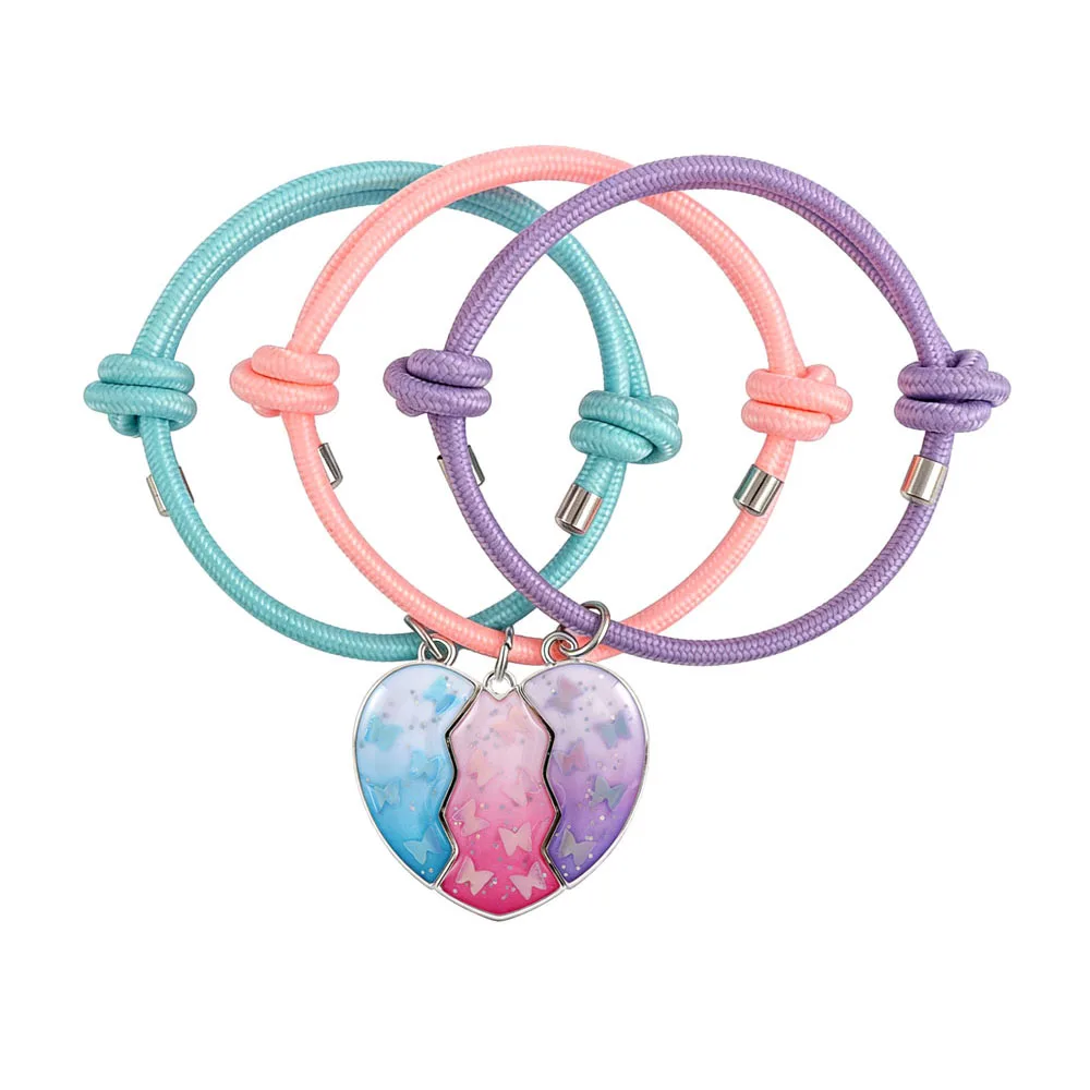 Winoneday 3Pcs/set Cute Heart-shaped Gradient Sequin Stitching Best Friend Bracelet BFF Friendship Jewelry Gifts for Girls