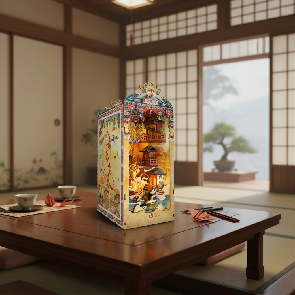 OUZEY 3D 나무 책장 DIY 키트 - '천상의 춤' 중국 고전 스타일, 날아다니는 아파사라 모델, 문화 창작물