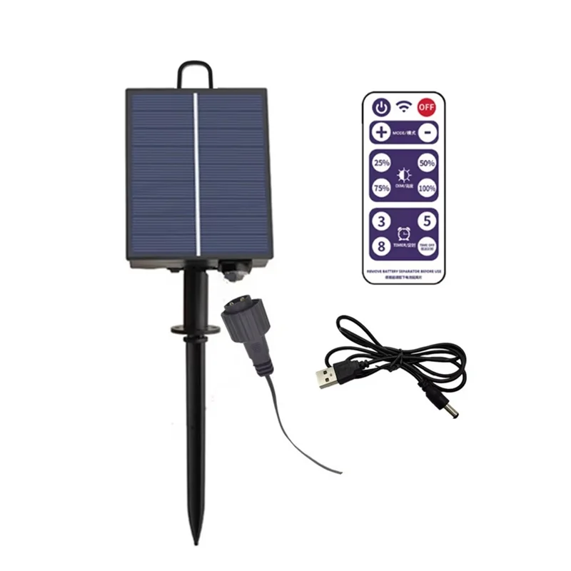 AB66-Solar Battery Box For LED String Lights Outdoor String Lights Control Panel Lithium Panel Light W/Remote Control (24V)