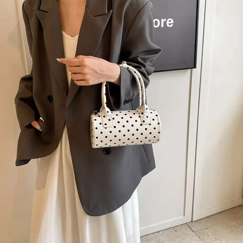 Fashion Handbag Shoulder Bag Polka Dot PU Leather Crossbody Bag Barrel Shape Bucket Handbags Ladies