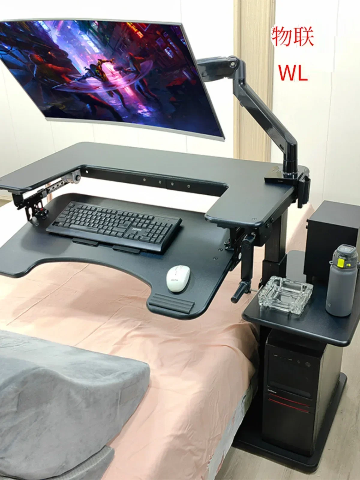 مكتب كمبيوتر متقاطع السرير، مكتب كمبيوتر مكتبي للكمبيوتر المحمول، طاولة بجانب السرير، طاولة رفع، طاولة كسول، دعامة تعليق لقمرة القيادة