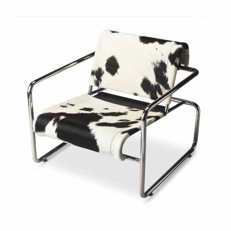 

New modern light luxury metal leisure single chair chair European simple cow leather living room
