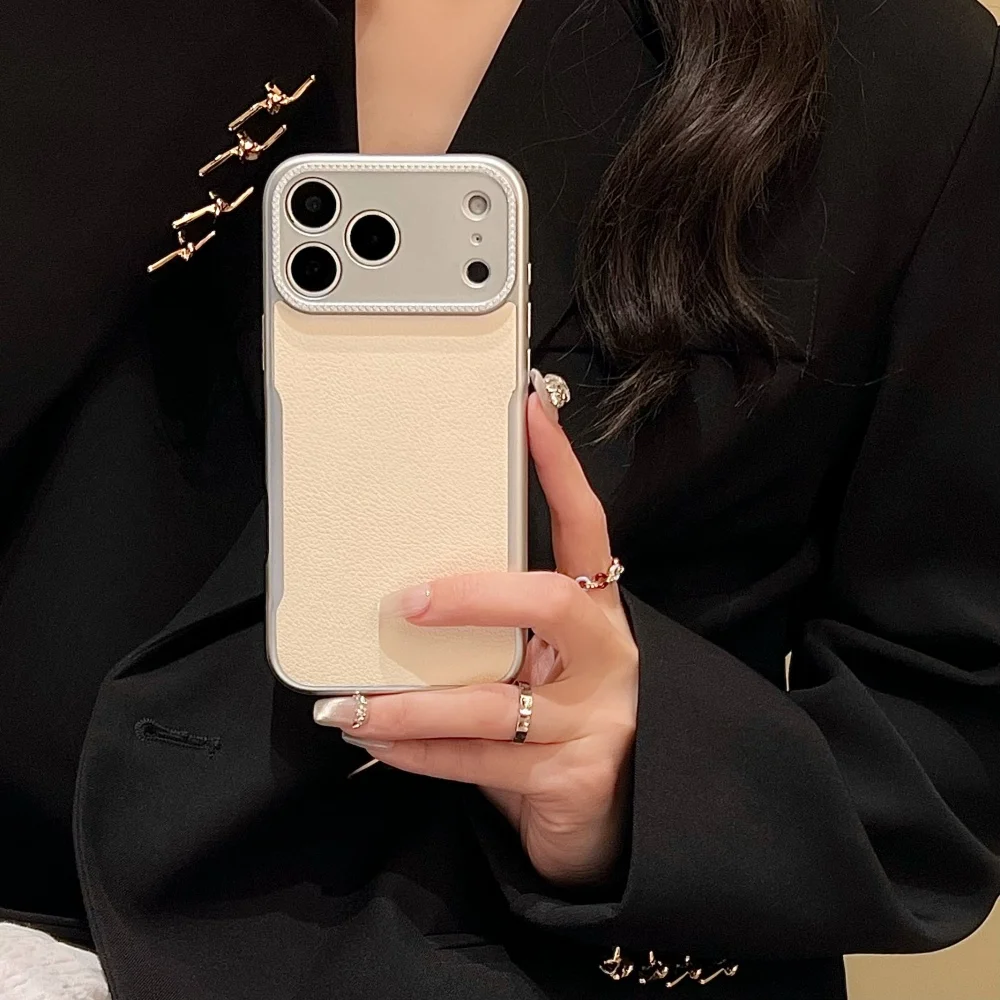 Matte PU-Leder Handyhülle mit Diamant-Textur-Rahmen für iPhone Air 16 15 14 Plus 13 12 17 Pro Max – Schlanke, vollständig umschließende Stoßfängerhülle