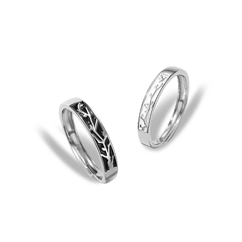 

Authentic 925 Sterling Silver Rings Simple Branches Enamel Glaze Adjustable Lovers Open Ring For Wedding Party Jewelry Gift