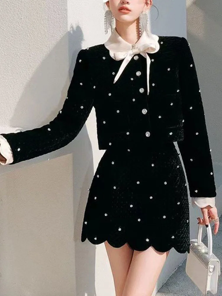 Women Winter Autumn High Quality Fashion 2 Pieces Sets Short Jacket Coat + Mini Skirt Chic Lady Casual Dress Set Outfits