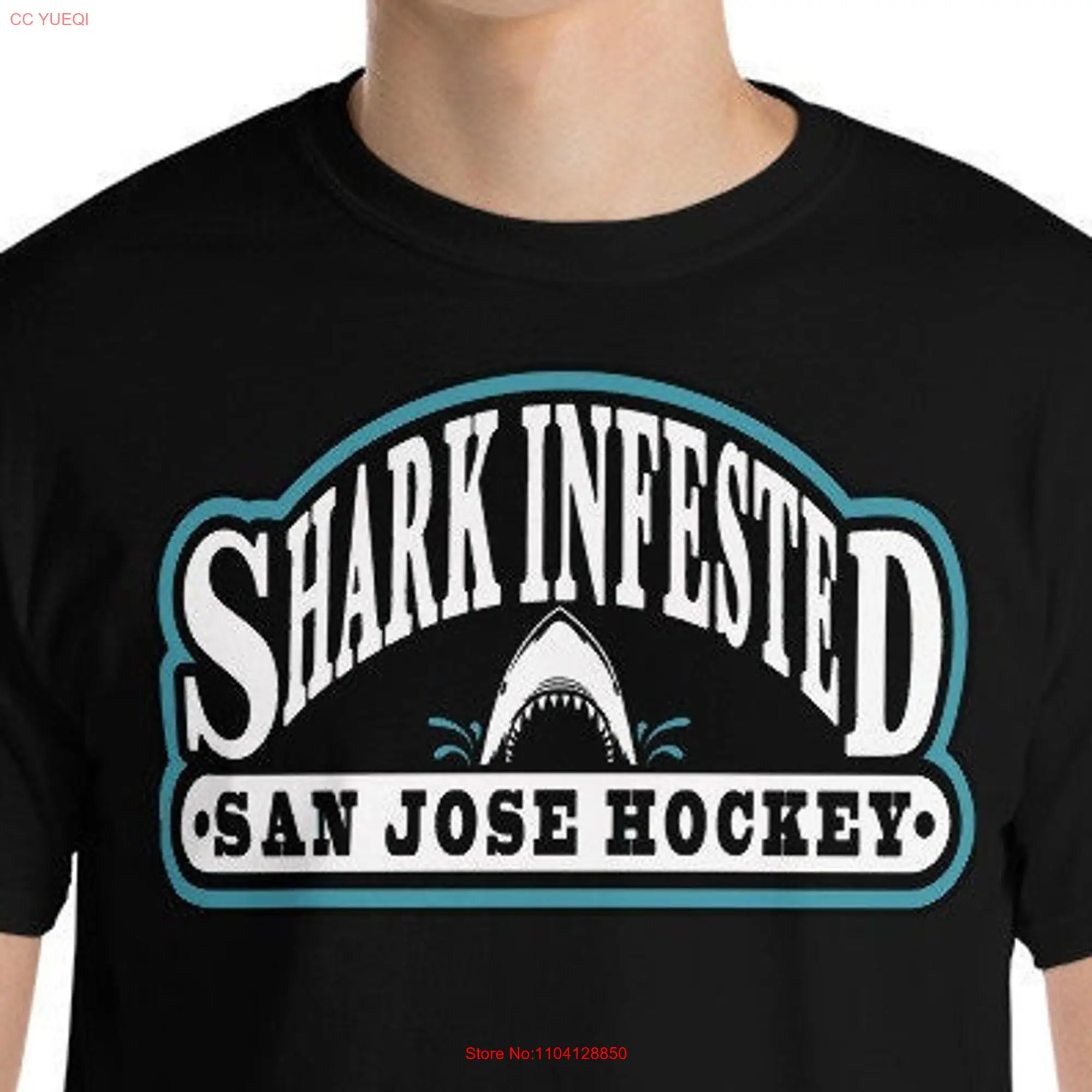 Shark Infested San Jose Hockey Design  T Shirt long or short sleeves