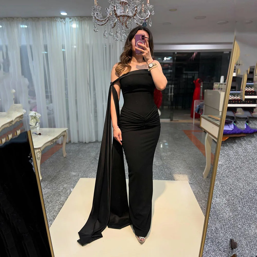 

Msikoods Msikoods Simple Black Prom Dress One Shoulder Draped Sleeve Formal Dress Customized Mermaid Evening Gow Party Dress