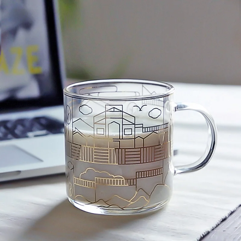 Suzhou Museum Gold-Embellished Glass Cup Breakfast Milk Cup Transparent Vintage Style Creative Cultural Gift for Boyfriend