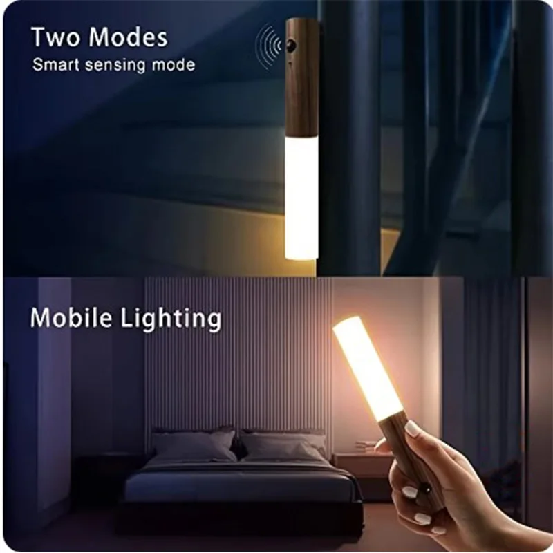 LED Warm Motion intelligent Sensor Wall Lamp Wireless Wood Stick Night Light Corridor Cabinet Wardrobe Light Decor Home Light