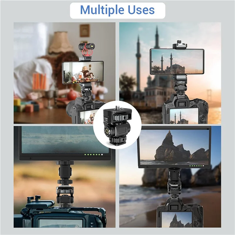 2X DSLR Camera Clamp Adjustable Monitor Mount W Cold Shoe 1/4 Screw For Camera Monitor Flash Light Mic Hot Shoe Bracket