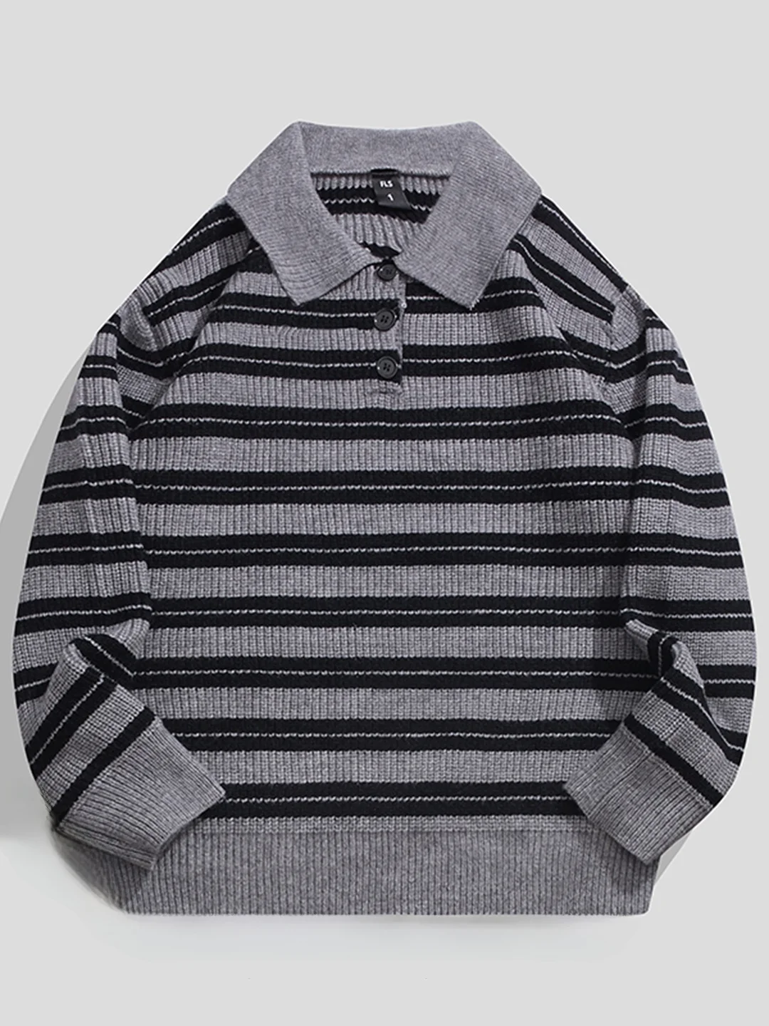 

Trendy American Retro Striped Collared Knitwear Long Sve Men's Ne Sweater Warm Faionable Top for Autumn Winter
