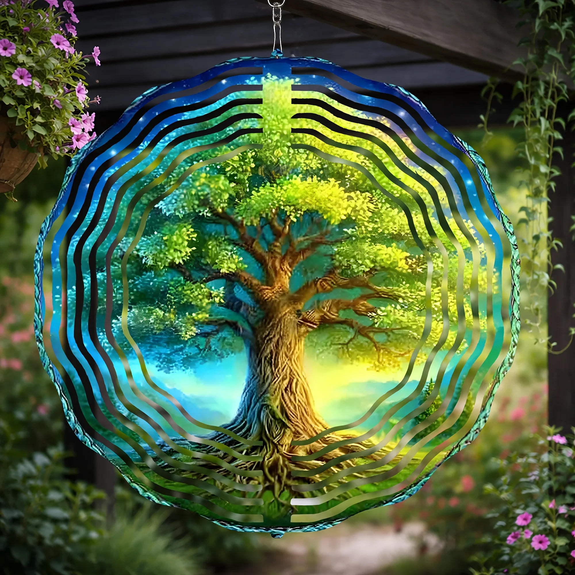 Colorful Tree of Life Metal Wind Chime with 360° Rotating Hook, Perfect for Enhancing The Decor of Gardens, Patios