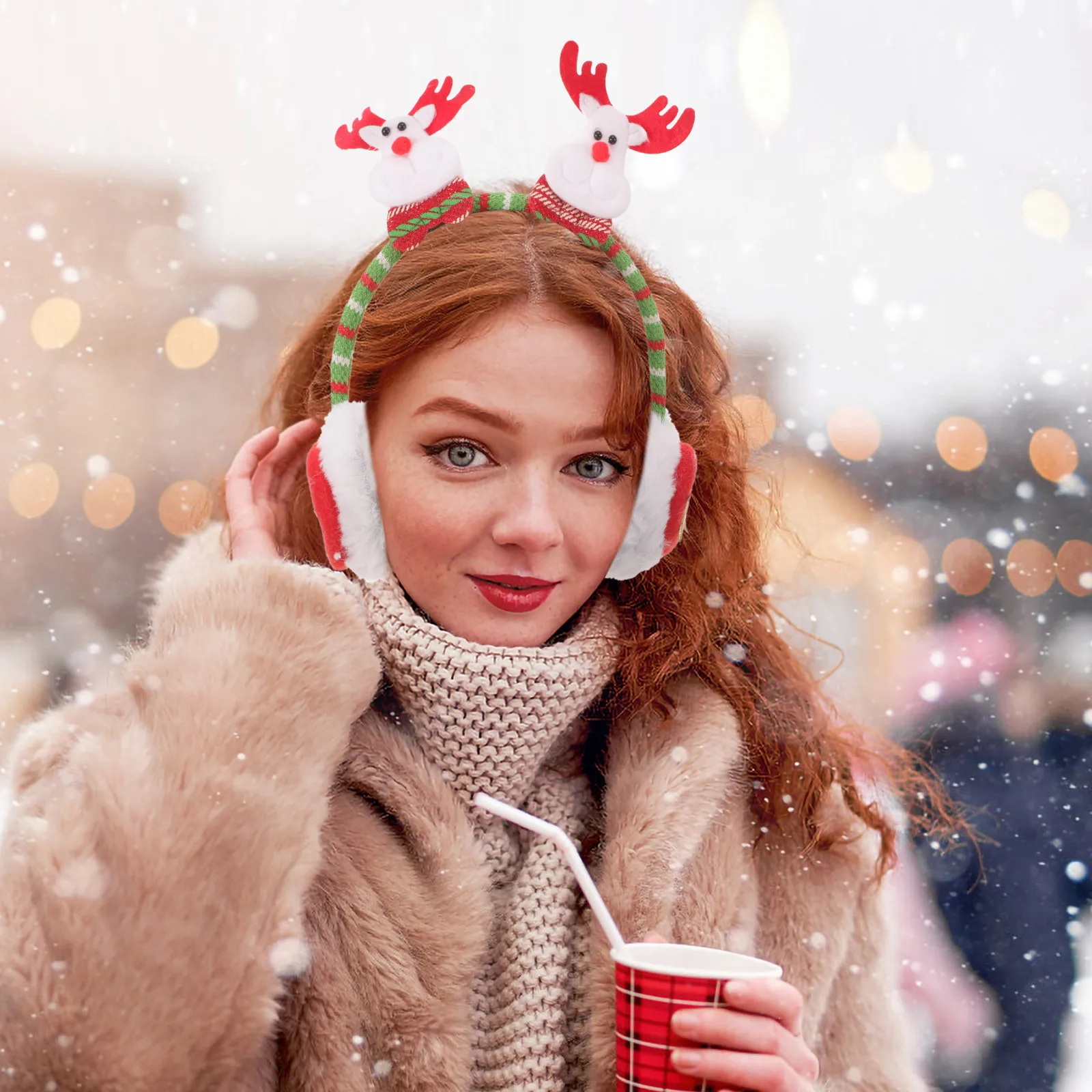 

Christmas Earmuff Winter Warm Elk Design Cute Ear Protection Outdoor Winter Ear Warmer Xmas Gift Christmas Earmuff