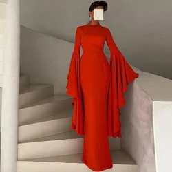 Saudi Formal Party Dresses 2025 Jersey Sheath/Column Evening Dress Orange O-Neck Cloak Sleeves Elegant Prom Long Gown
