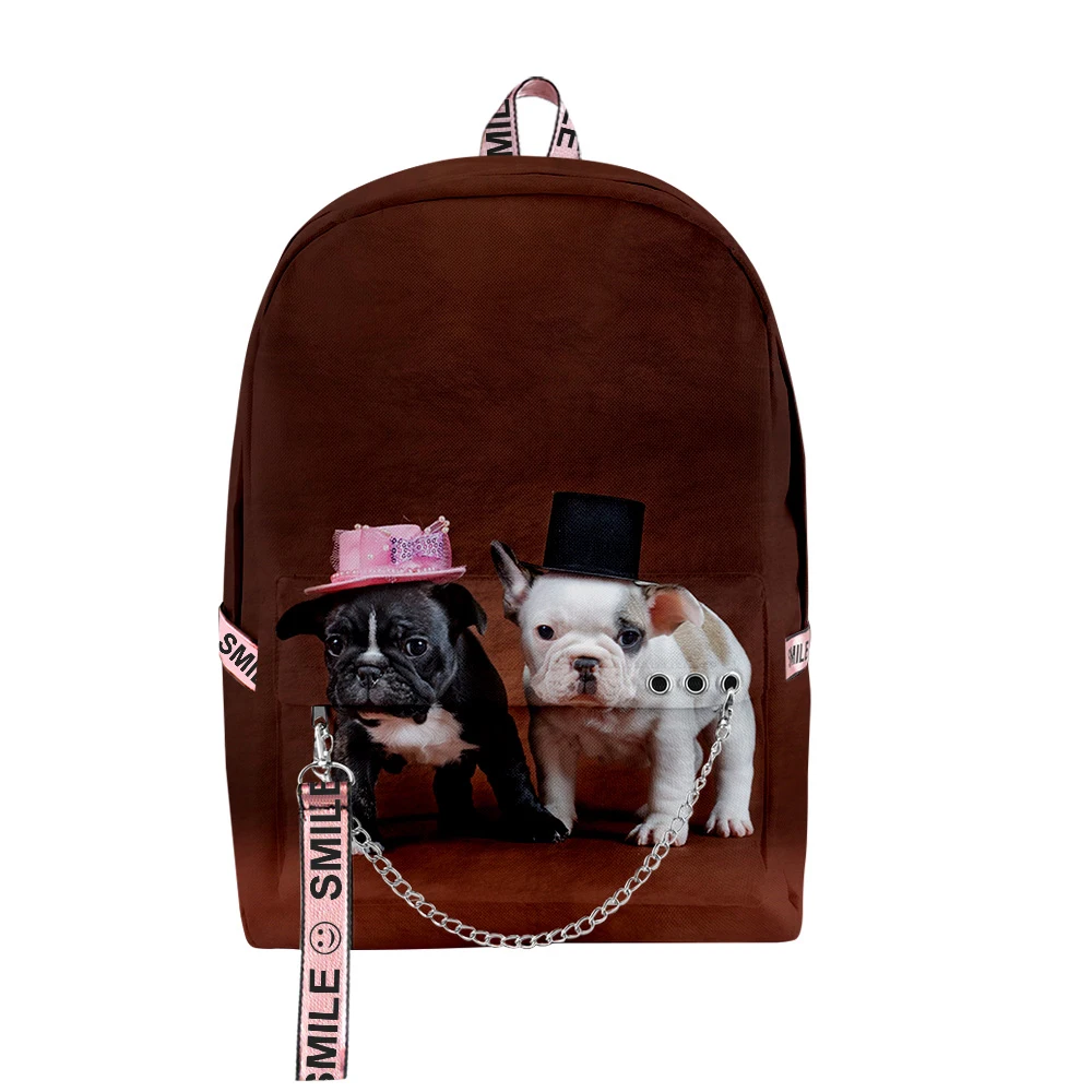 

Harajuku Novelty Lovely French Bulldog School Bags Unisex 3D Print Oxford Waterproof Notebook multifunction Travel Backpacks