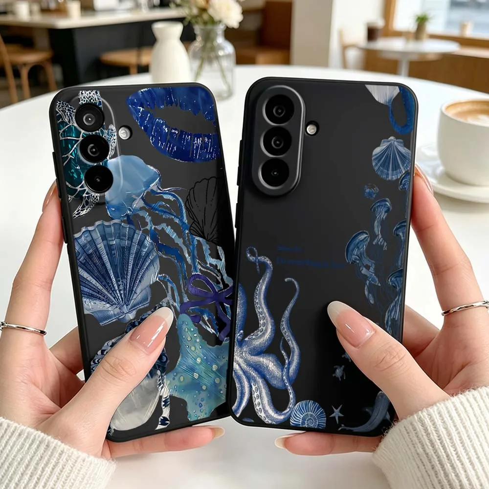 Sea turtle seashell conch Phone Case For Samsung Galaxy A71 A56 A55 A54 A53 A51 A50 A41 A40 A20e A16 A06 A05 Black Cover