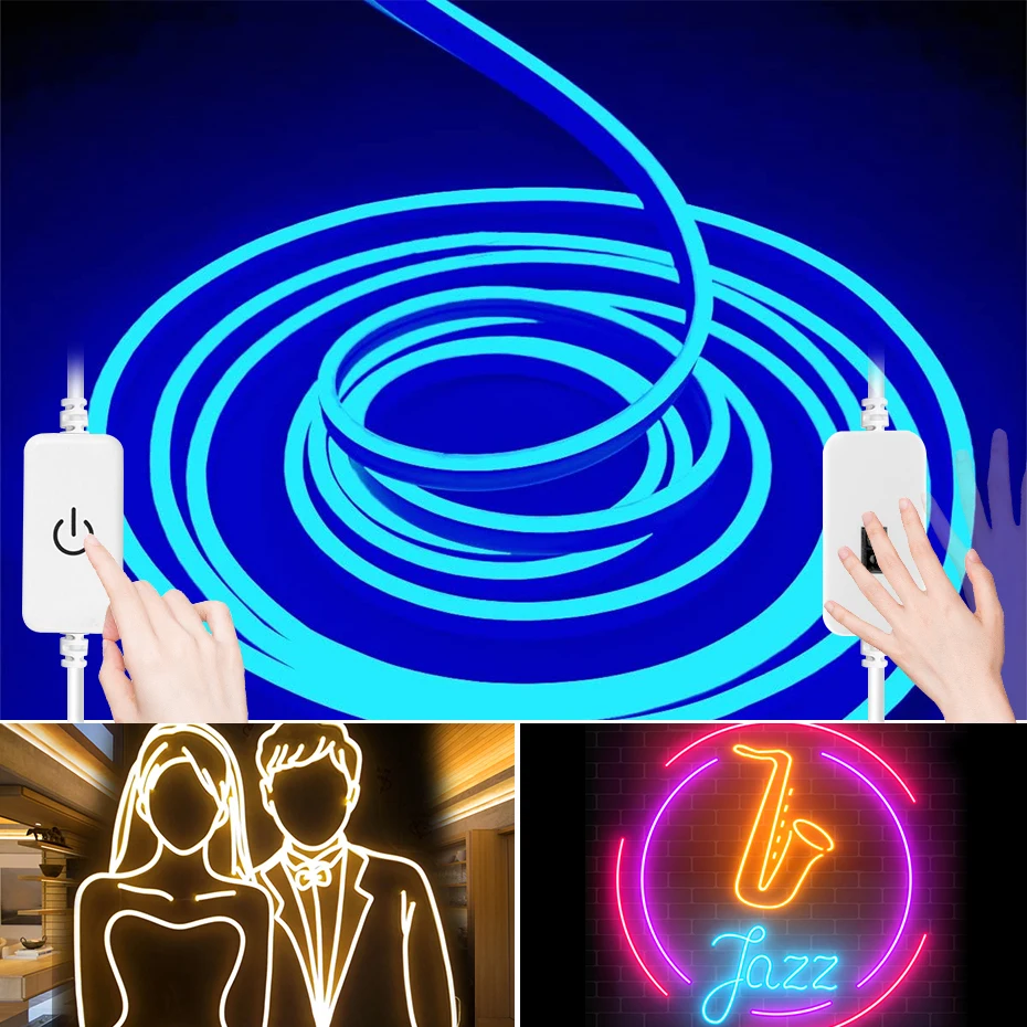 

12 В светодиодная неоновая лента с регулируемой яркостью, сенсорный датчик ручной развертки, водонепроницаемая светодиодная неоновая лента, теплый белый, розовый, синий, желтый, зеленый, декор комнаты