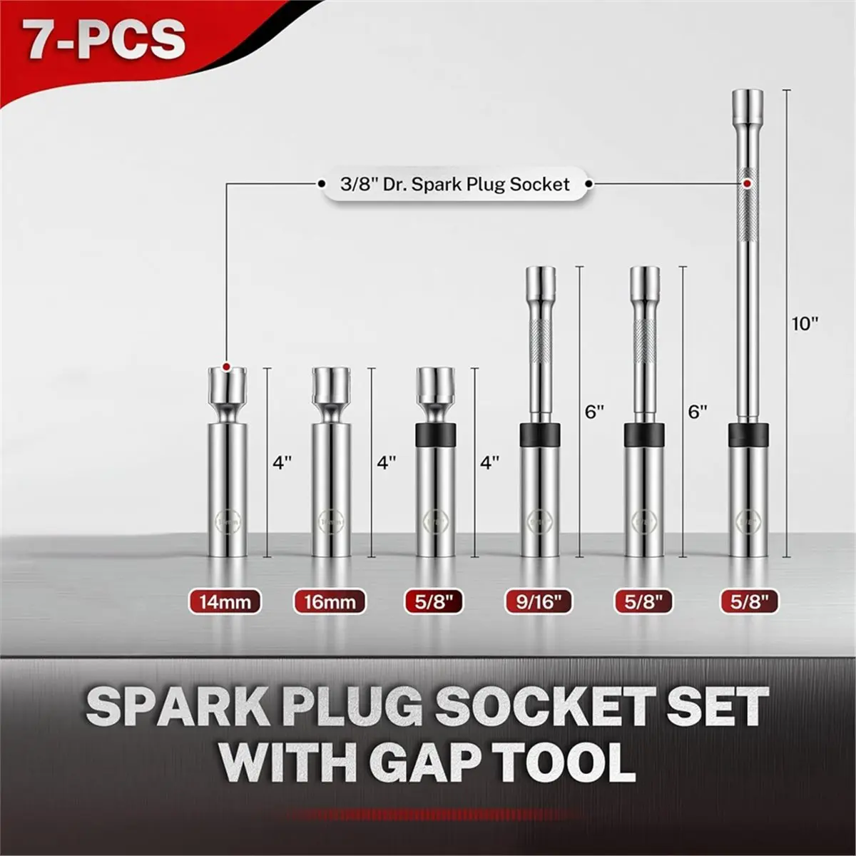 618 Mega Sale 6 Piece Magnetic Swivel Spark Plug Socket Set, 3/8-Inch Drive, 9/16'', 5/8'', 14mm, 16mm, 6 & 12 Point