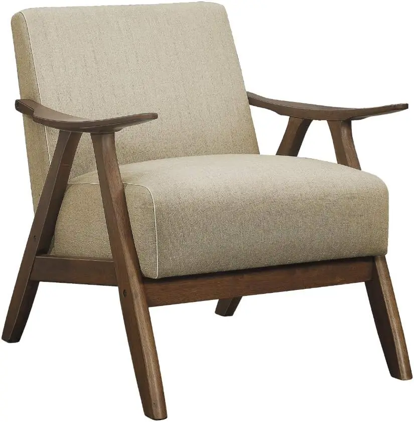 

Mid Century Modern Accent Chair with Solid Wood Frame in Walnut Finish, Upholstered LivingRoom Lounge Arm Chair, Thick and Comfy
