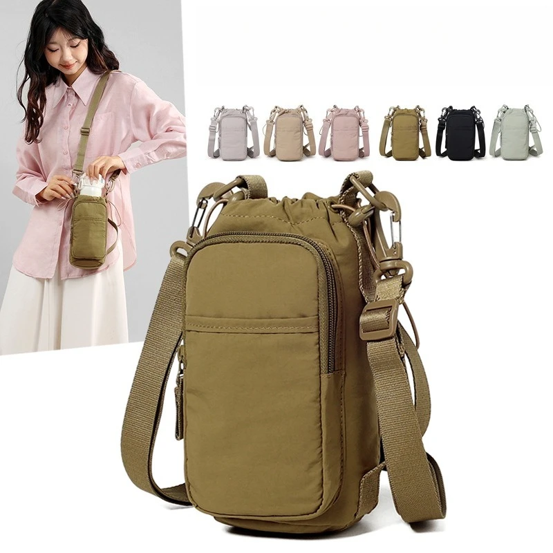 

Lightweight nylon simple multi-functional mobile phone bag, casual single-shoulder water bottle bag, drawstring women's bag
