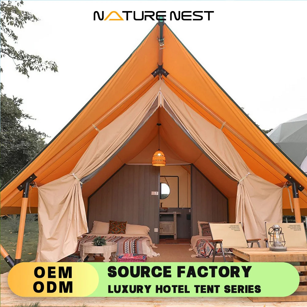 Hunted Tent Safe Sturdy 900D Oxford Cloth Wood Safari Hotel Tent Glamping Four Seasons Cabin Tiny Safari Tents Chinese Suppliers