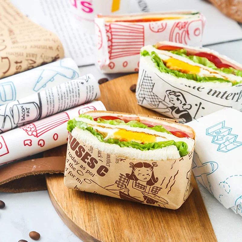 25Pcs/Lot Wax Paper Food Grade Grease Paper Food Wrappers Wrapping Paper for Bread Sandwich Burger Fries Oilpaper Baking Tools