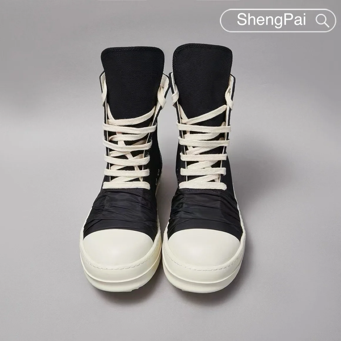Ricks pano preto enrugado lona sapatos de cano alto owens sapatos masculinos de luxo design com zíper tênis e botas femininas