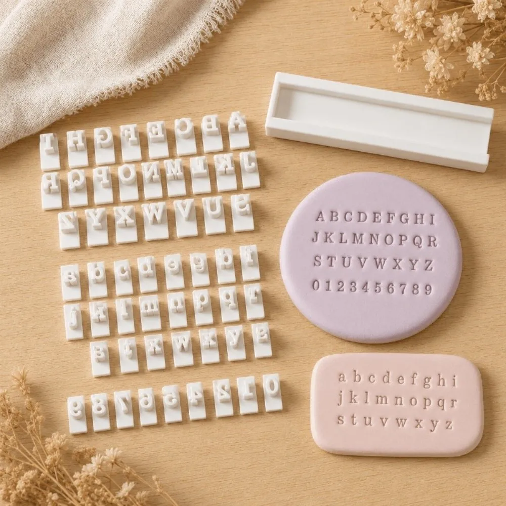 Handmade Clay Letter Number Stamp Set with 26 Letter with Tray Pottery Alphabet Stamping Tool Plastic Precise Stamping